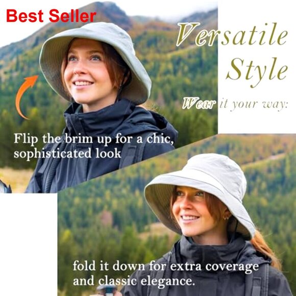 Wide Brim Bucket Sun Hat with Ponytail Hole UPF 50 Packable main image 3